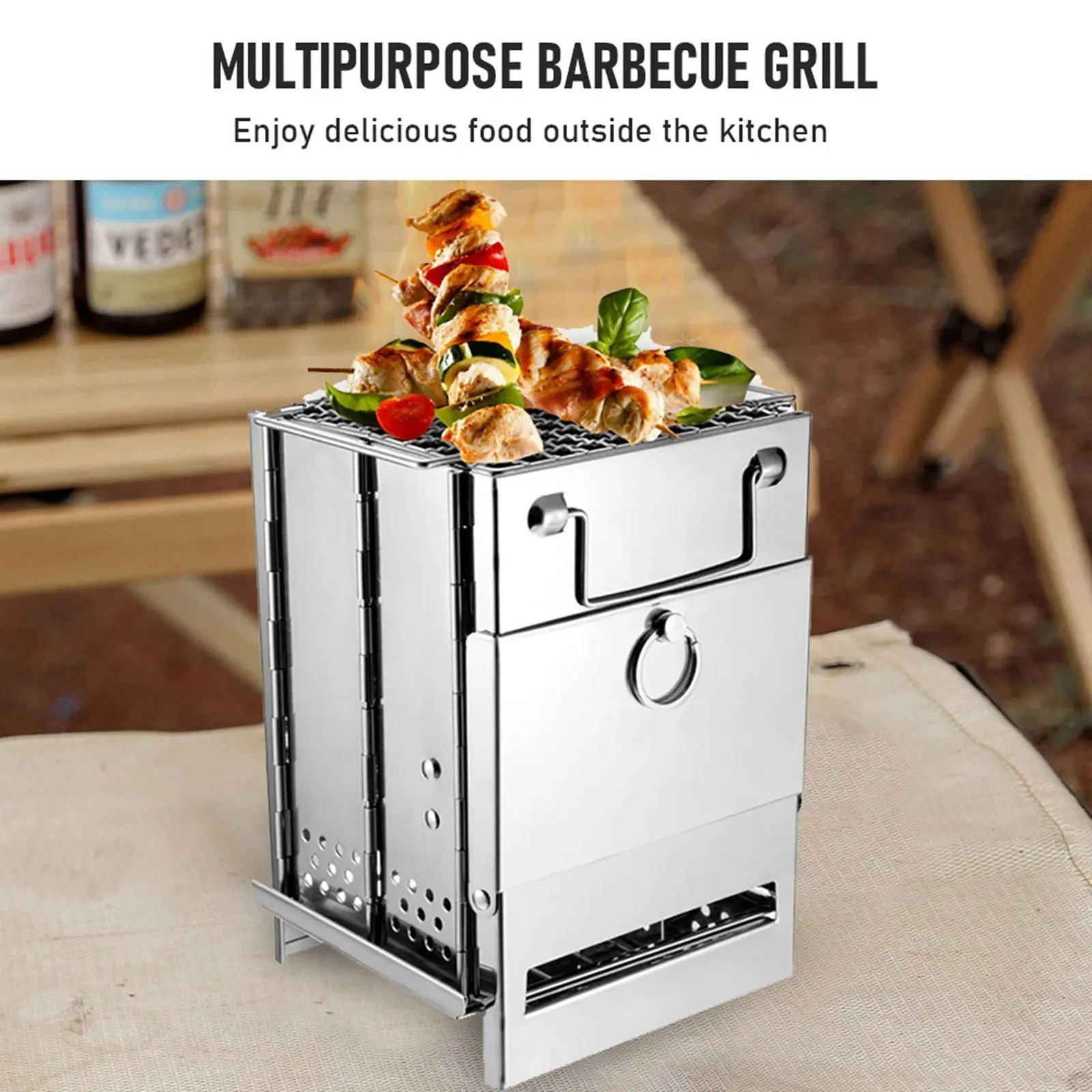 Stainless Steel Foldable Mini Grill - Charcoal or Wood