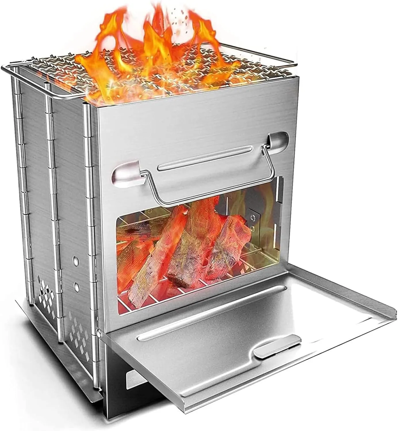 Stainless Steel Folding Barbecue Stove Mini Portable Card Type Firewood Stove Camping Barbecue Grill Garden Outdoor Supplies Multifunctional Camping Stove