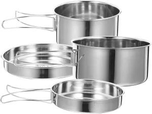 Stainless Steel Outdoor Pots Camping Cooking Supplies 4-Piece Set Multi-Functional
