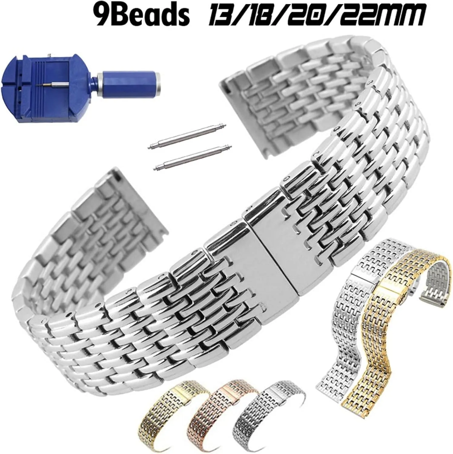 Stainless Steel Replacement Watch Strap 18mm 20mm 22mm Watch Strap Universal Watch Strap for Men Women Solid Folding Buckle Wristband