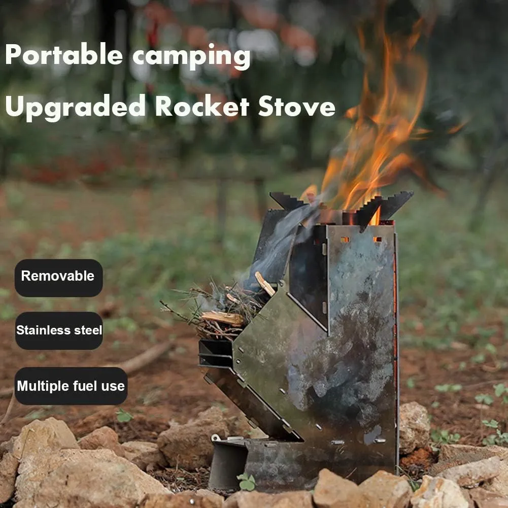 Stainless Steel Rocket Stove, Portable Folding Camping Wood Stove, Detachable Rocket Stove, Camp Tent Stove, Used for Outdoor Camping Cooking,M