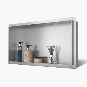 Stainless Steel Shower Niche 24" X 12" Brushed No Tile Needed Recessed Wall for Bathroom Storage Soap Shampoo Rectangle