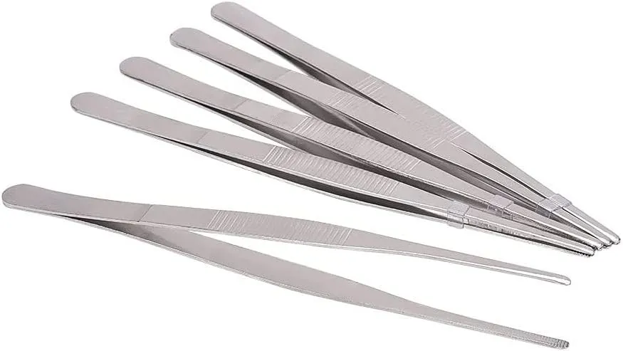 Stainless Steel Tweezers Straight Multi Purpose Tweezer Tweezers Hand Tool for Plants Splinter Facial Ingrown Hairs Remover with Round Tip CR25cm 5pcs