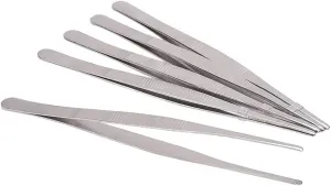 Stainless Steel Tweezers Straight Multi Purpose Tweezer Tweezers Hand Tool for Plants Splinter Facial Ingrown Hairs Remover with Round Tip CR25cm 5pcs