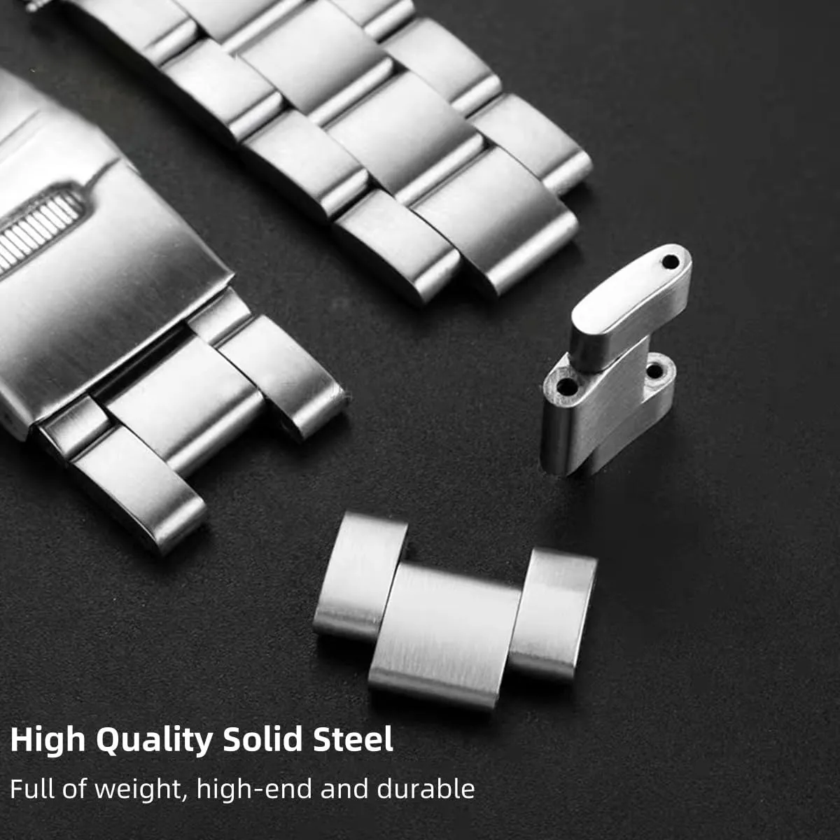 Stainless Steel Watch Band Curved Ends Tapered 18mm 19mm 20mm 21mm 22mm 24mmFlexible Metal Watch Strap Smartwatch Bracelet Deployment Double FlipLock Buckle Silver Black