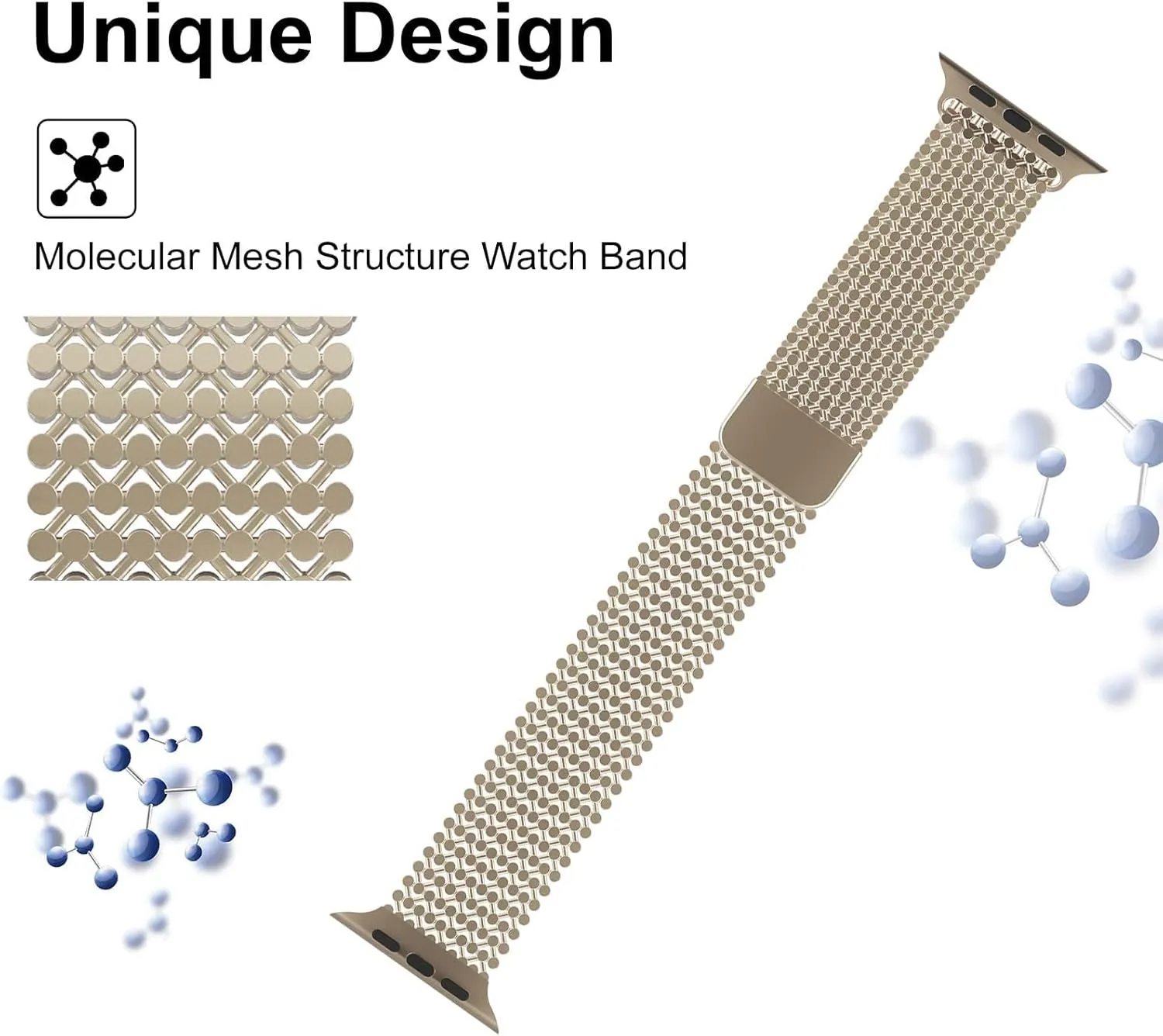 Stainless Steel Watch Band，For Apple Watch Band 38/40/41mm Women Men,Smartwatch Bands Adjustable Strap Magnetic Clasp Molecular Structure Mesh Wristband For iWatch Series SE/9/8/7/6/5/4/3/2/1