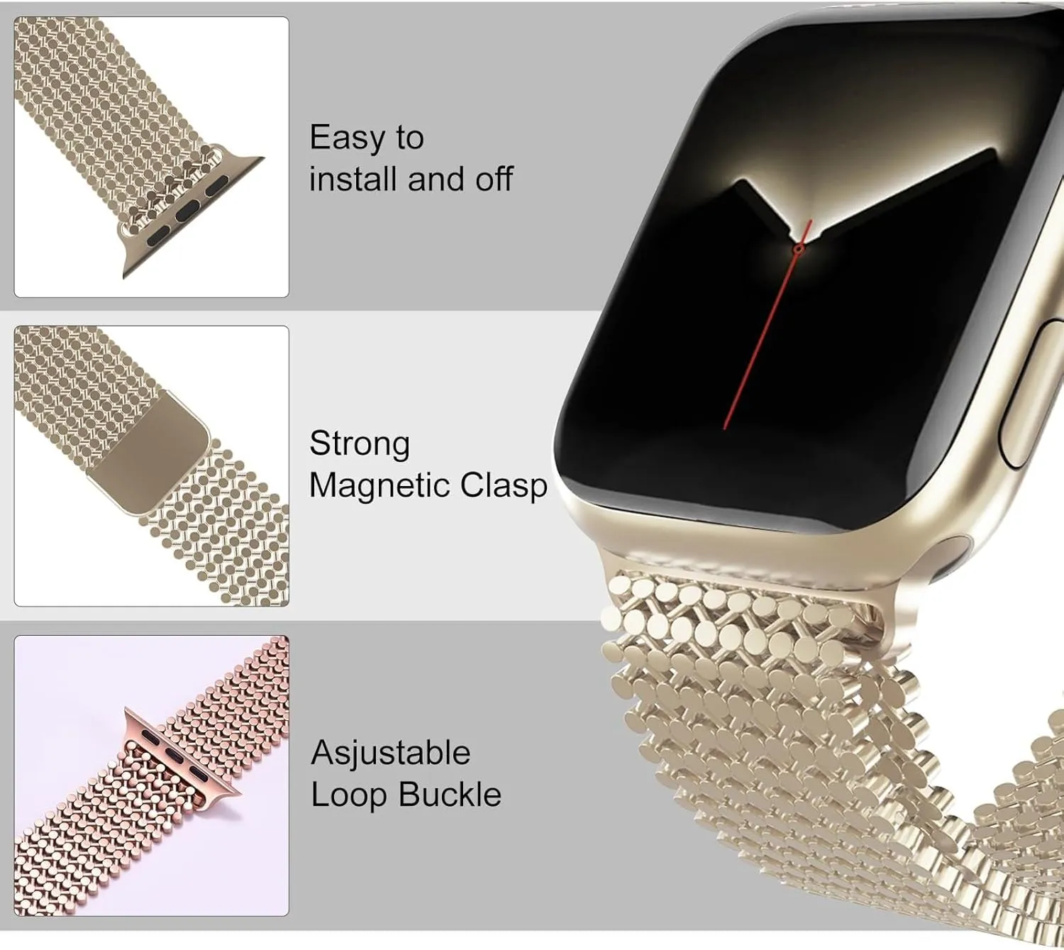 Stainless Steel Watch Band，For Apple Watch Band 38/40/41mm Women Men,Smartwatch Bands Adjustable Strap Magnetic Clasp Molecular Structure Mesh Wristband For iWatch Series SE/9/8/7/6/5/4/3/2/1