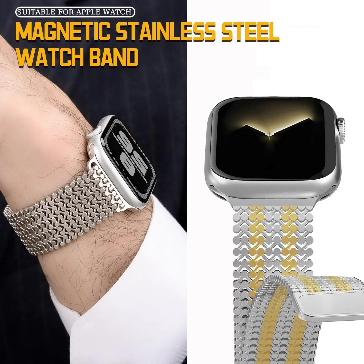 Stainless Steel Watch Band，For Apple Watch Band 38/40/41mm Women Men,Smartwatch Bands Adjustable Strap Magnetic Clasp Molecular Structure Mesh Wristband For iWatch Series SE/9/8/7/6/5/4/3/2/1