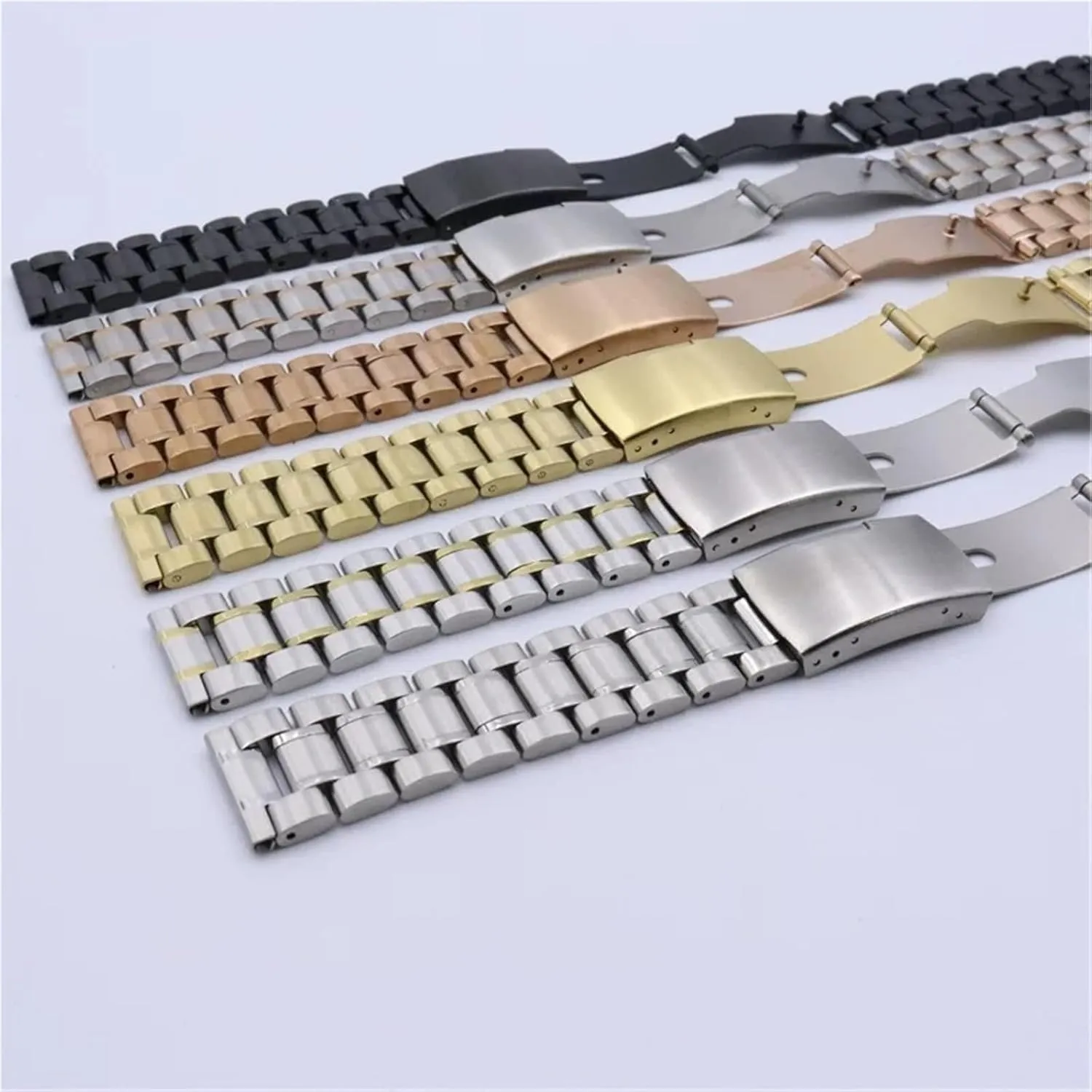 Stainless Steel Watch Strap Metal Universal Replacement Wristband 18mm 20mm 22mm Suitable for Women Men Adjustable Bracelet