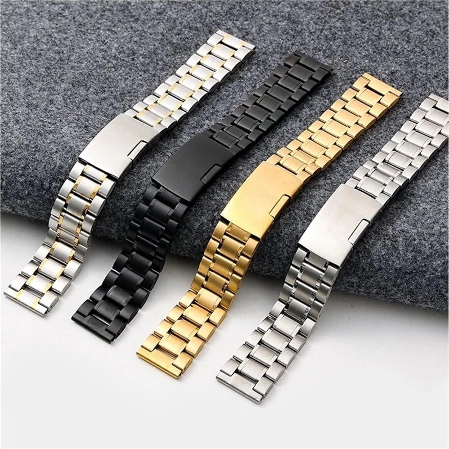 Stainless Steel Watch Strap Metal Universal Replacement Wristband 18mm 20mm 22mm Suitable for Women Men Adjustable Bracelet