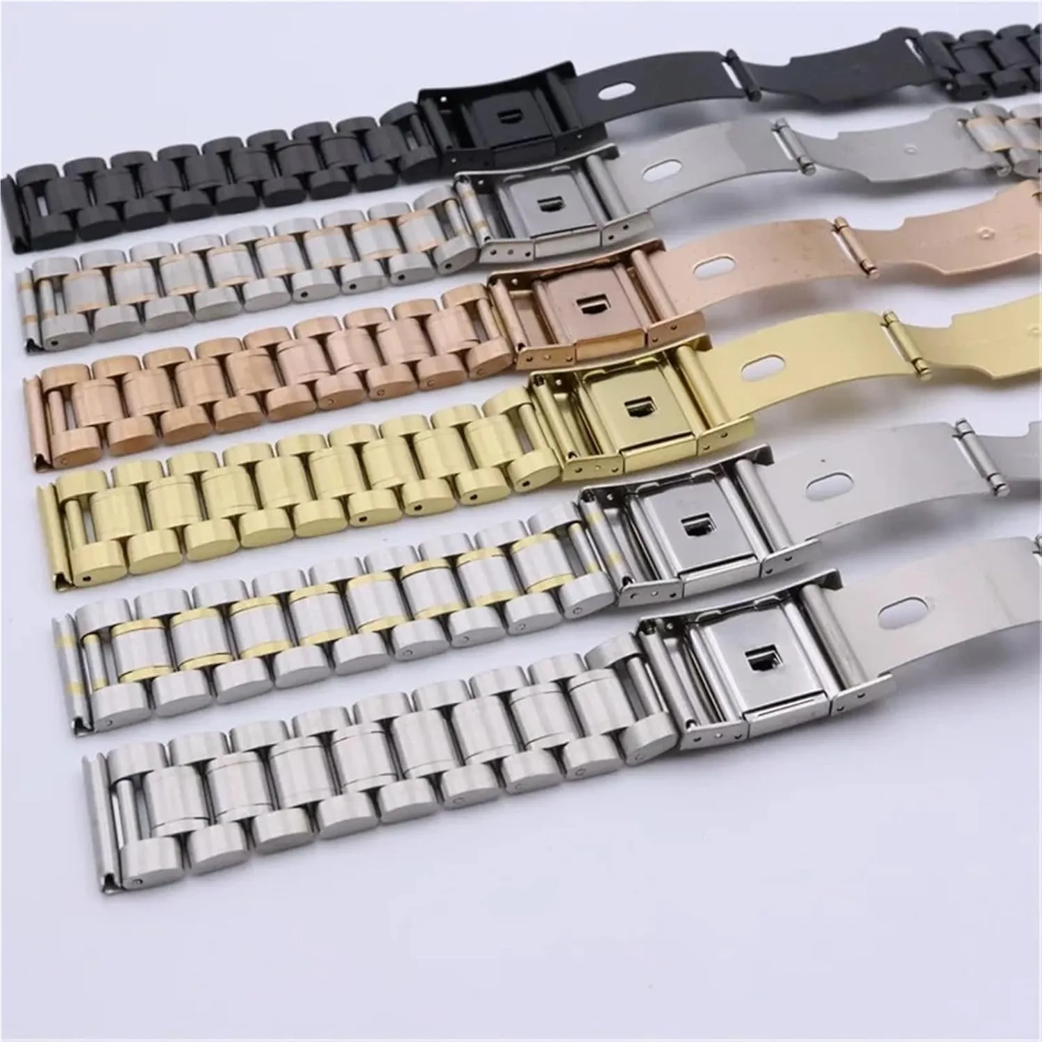 Stainless Steel Watch Strap Metal Universal Replacement Wristband 18mm 20mm 22mm Suitable for Women Men Adjustable Bracelet