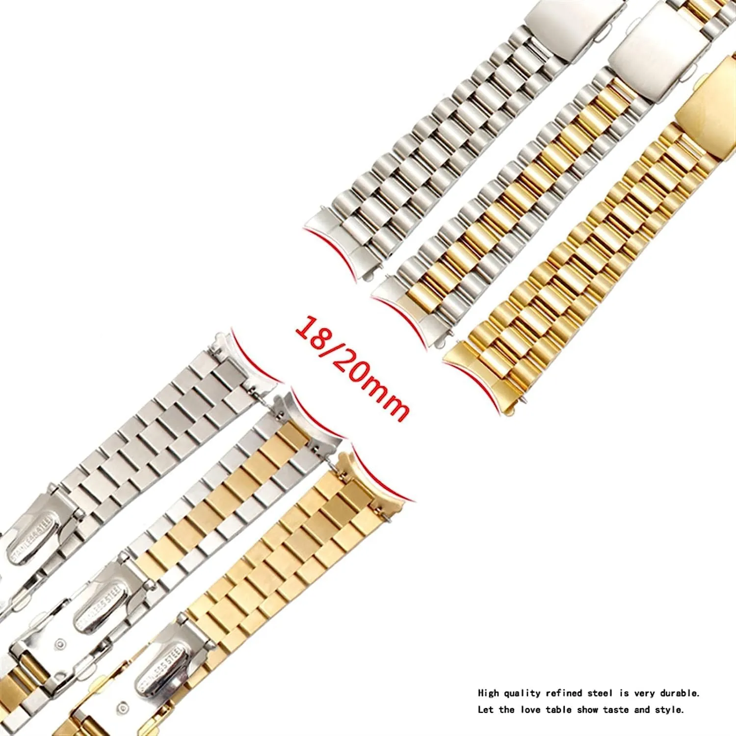 Stainless Steel watchband for Citizen Enicar Wristband Curve end Steel Strap with Folding Buckle 20mm 22mm