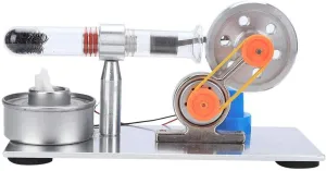 Stirling Engine, Stainless Steel Single Cylinder Stirling Engine Model Steam Power Physics Science Lab Teaching Tool with LED