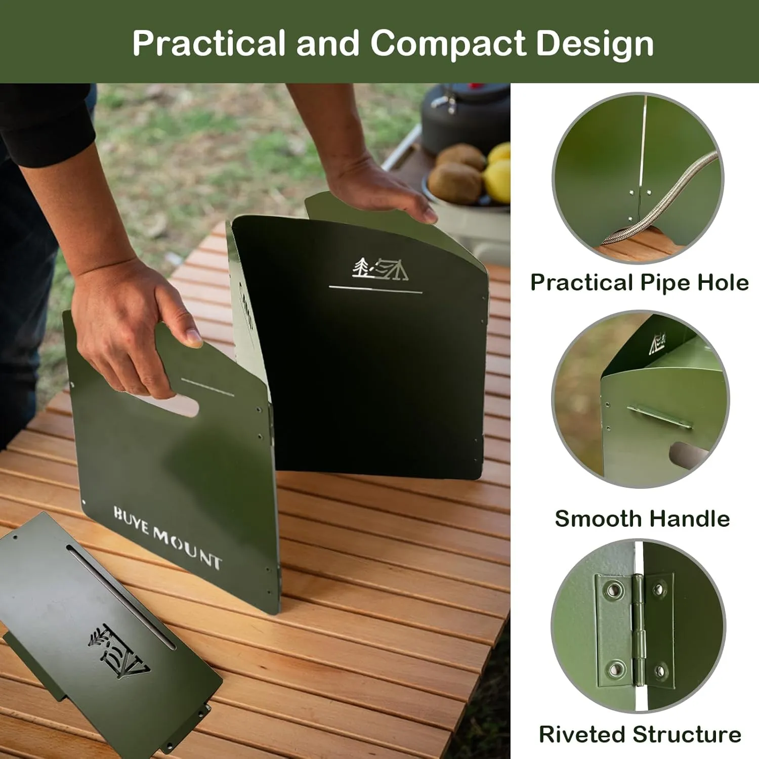 Stove Windscreen - Folding Camping Stove Windshield 4 Plates Stainless Steel Stove Windscreen with Shelf Board for Outdoor, Picnic, Backpacking and Cooking Green