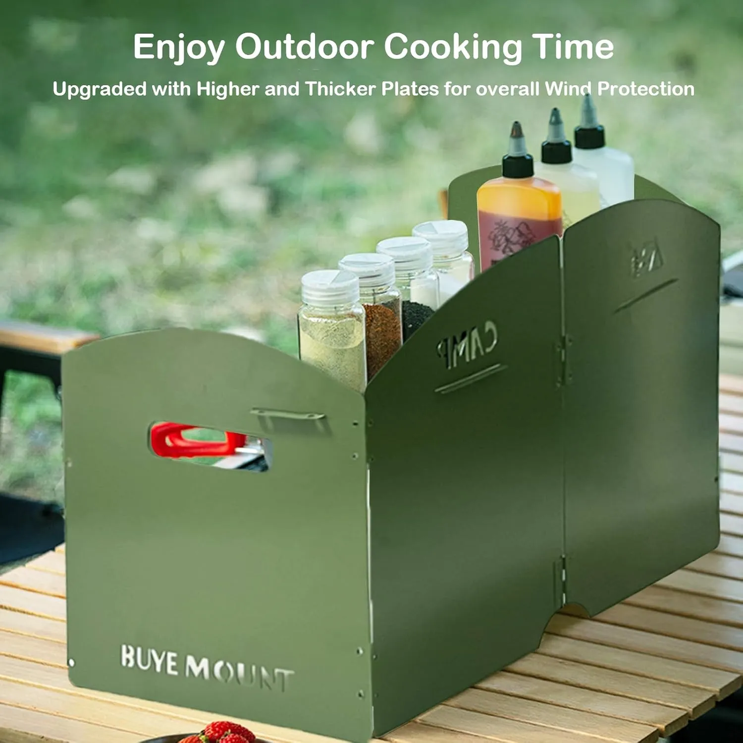 Stove Windscreen - Folding Camping Stove Windshield 4 Plates Stainless Steel Stove Windscreen with Shelf Board for Outdoor, Picnic, Backpacking and Cooking Green