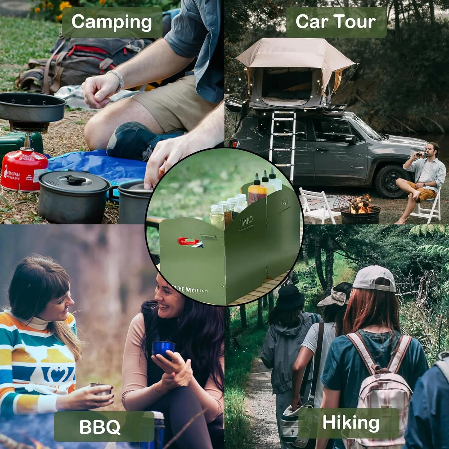 Stove Windscreen - Folding Camping Stove Windshield 4 Plates Stainless Steel Stove Windscreen with Shelf Board for Outdoor, Picnic, Backpacking and Cooking Green