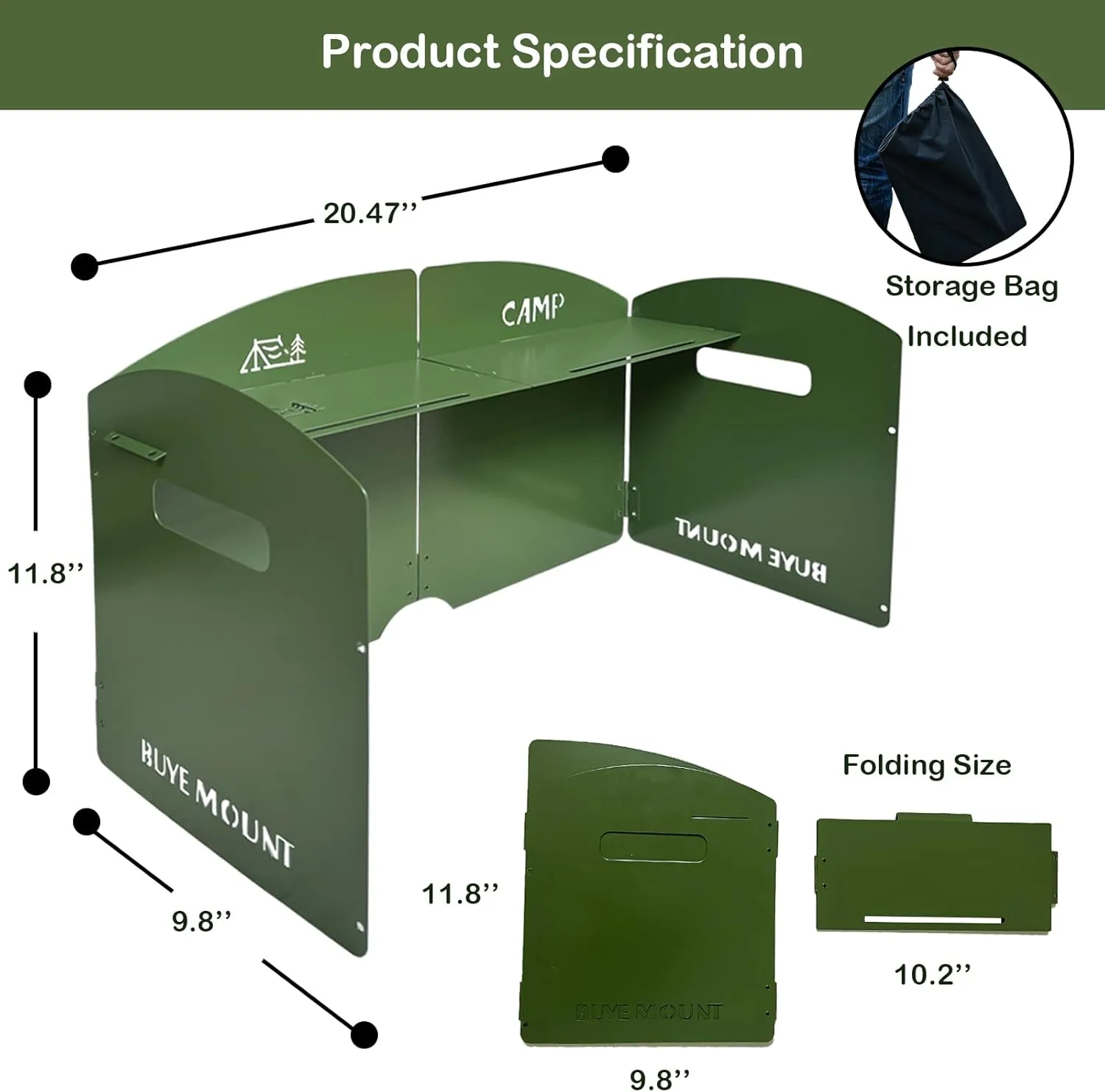 Stove Windscreen - Folding Camping Stove Windshield 4 Plates Stainless Steel Stove Windscreen with Shelf Board for Outdoor, Picnic, Backpacking and Cooking Green