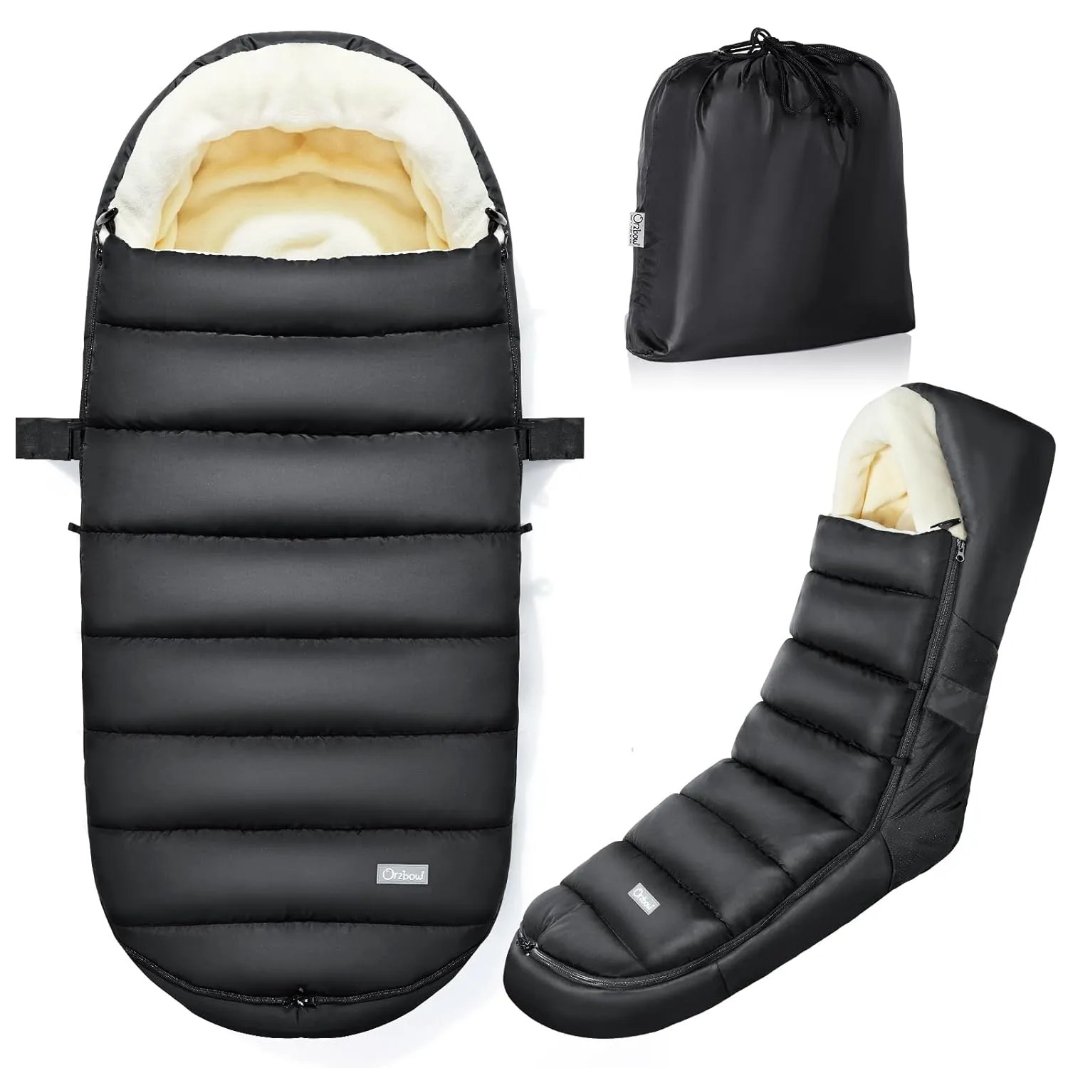 Stroller Footmuff, Baby Winter Stroller Bunting Bag with Removable Zipper, Universal Warm Sleeping Bag for Cold Weather, Waterproof Cozy Fleece Lined for Toddler Infant 6-36M, Black
