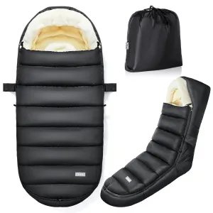 Stroller Footmuff, Baby Winter Stroller Bunting Bag with Removable Zipper, Universal Warm Sleeping Bag for Cold Weather, Waterproof Cozy Fleece Lined for Toddler Infant 6-36M, Black