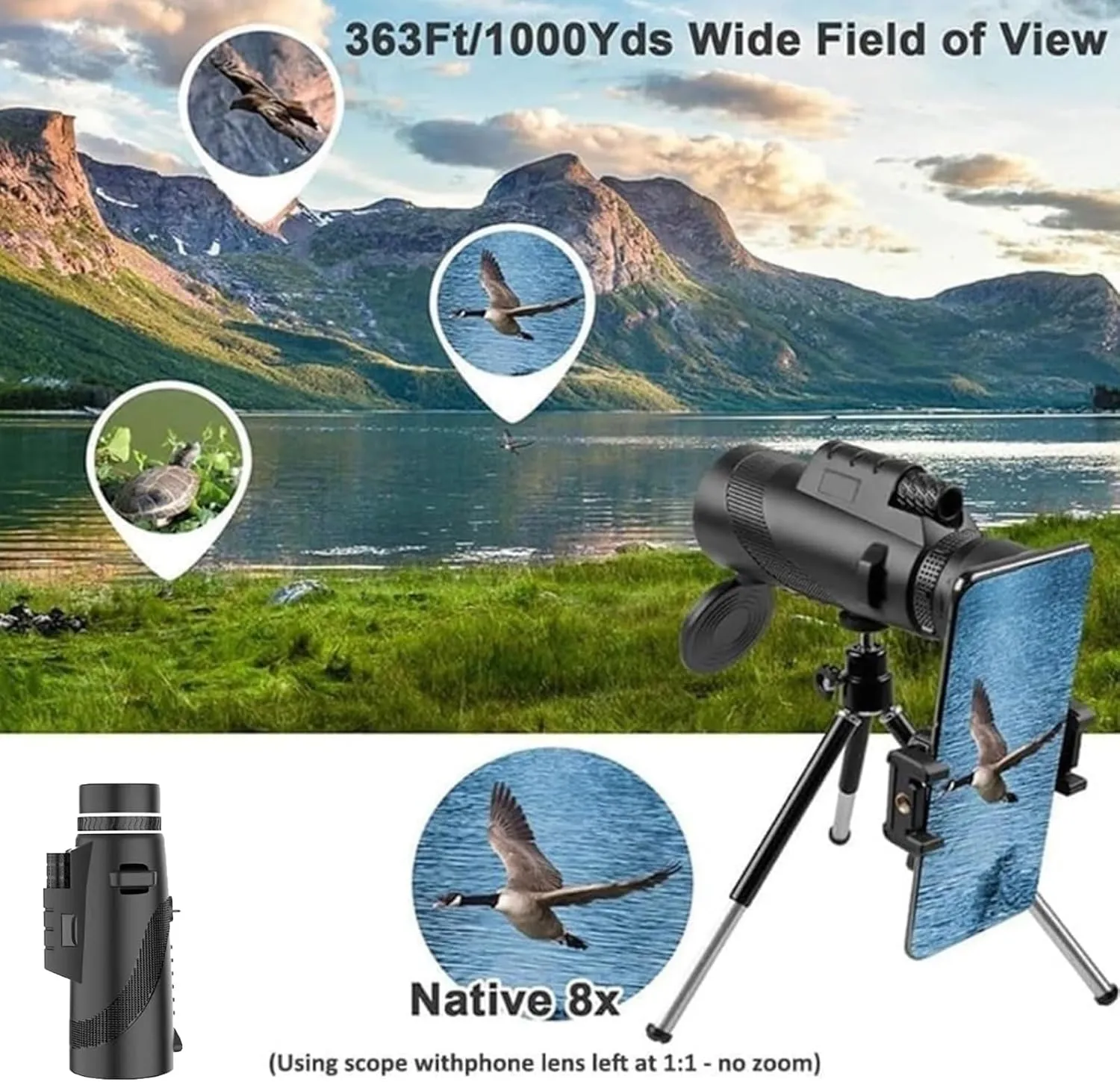 Stscope 360 Monocular, Sts cope 360 Stethoscope High Powered Telescope for Adults Long Range, Portable Night Vision Monocular with Smartphone Adapter & Tripod for Stargazing, Bird Watching, Travel(Gre