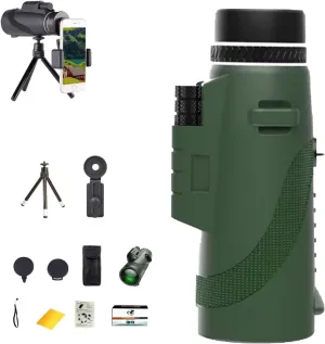 Stscope 360 Monocular, Sts cope 360 Stethoscope High Powered Telescope for Adults Long Range, Portable Night Vision Monocular with Smartphone Adapter & Tripod for Stargazing, Bird Watching, Travel(Gre