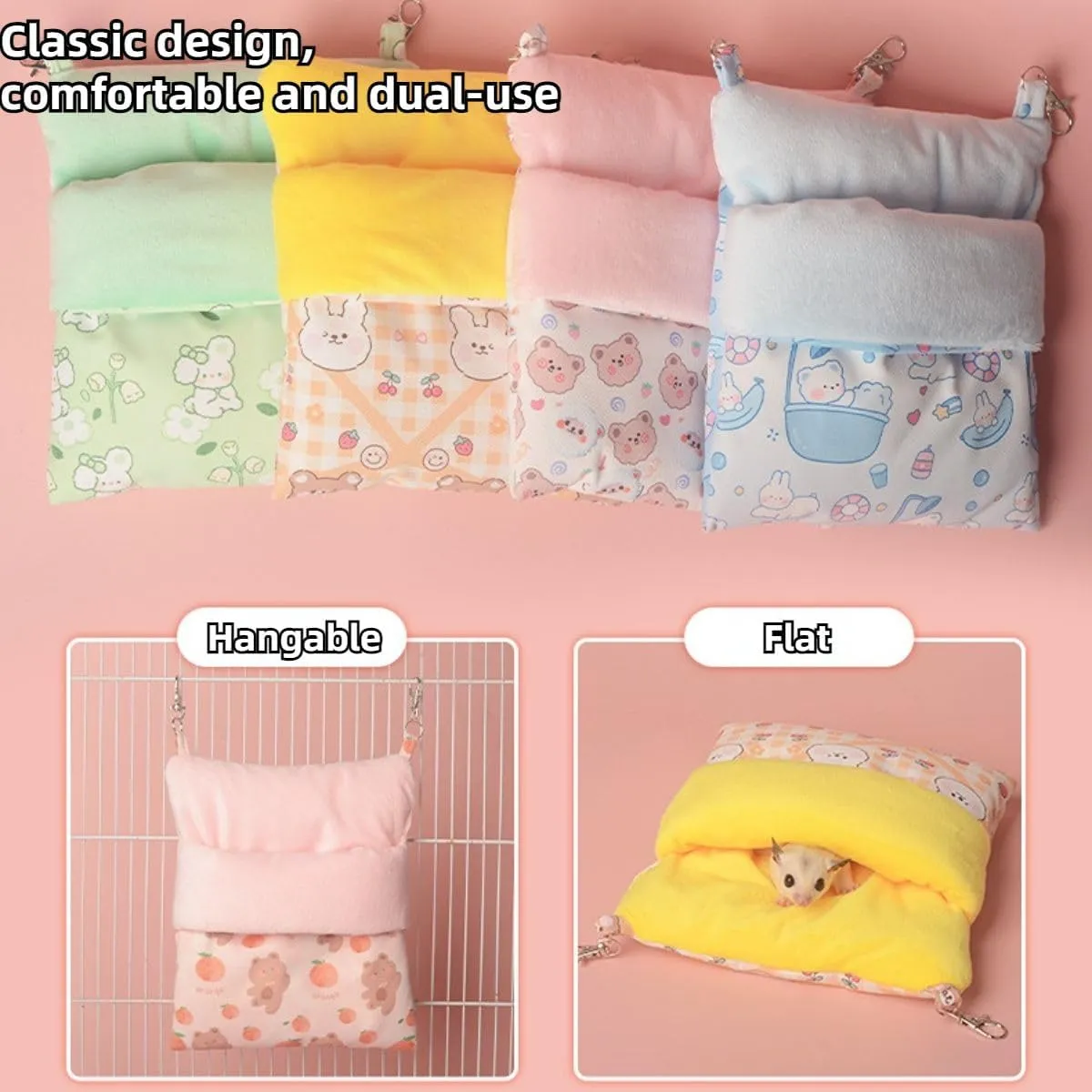 Sugar Glider Cuddle Sack Sleeping Pouch Bonding Snuggle Cage Hanging Bed House Hideout Cave for Hamster, Rat, Ferret, Squirrel and Other Small Animal Beds (White)