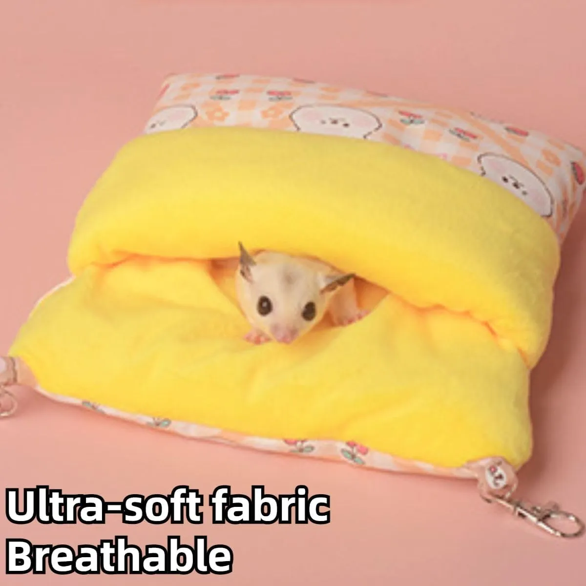 Sugar Glider Cuddle Sack Sleeping Pouch Bonding Snuggle Cage Hanging Bed House Hideout Cave for Hamster, Rat, Ferret, Squirrel and Other Small Animal Beds (White)