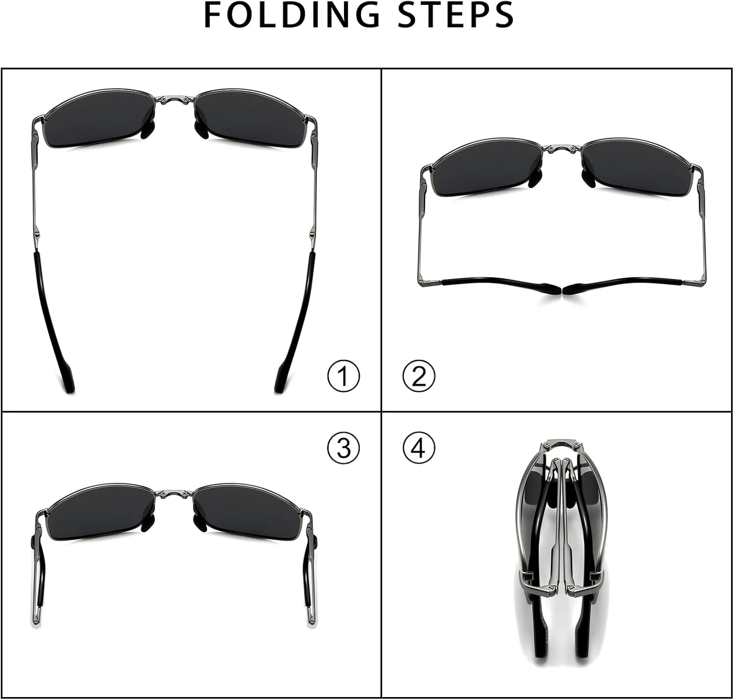 SUNGAIT Folding Rectangular Sunglasses for Men: Metal Lightweight Portable Foldable Pocket Polarized Sun Glasses UV400
