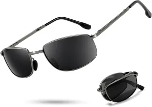 SUNGAIT Folding Rectangular Sunglasses for Men: Metal Lightweight Portable Foldable Pocket Polarized Sun Glasses UV400