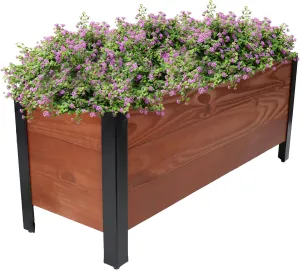 Sunnydaze Acacia Wood Rectangular Planter Box - 14.75" H Wooden Raised Garden Bed with Removable Polyethylene Planter Bag - Brown