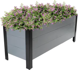 Sunnydaze Acacia Wood Rectangular Planter Box - 14.75" H Wooden Raised Garden Bed with Removable Polyethylene Planter Bag - Gray