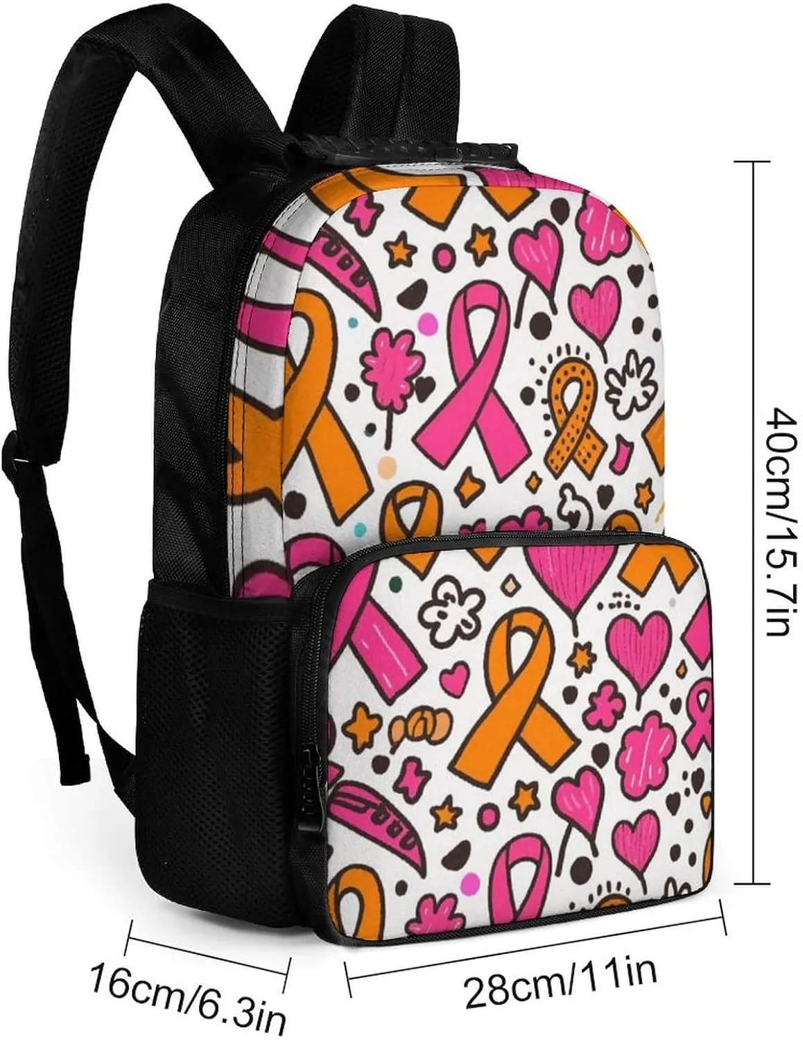 Supdreamc Adults Lightweight Colorful Ribbon Breast Cancer Awareness Art Rucksacks Large Capacity Bookbag With Adjustable Shoulder Straps for Trekking Outdoors Bicycle