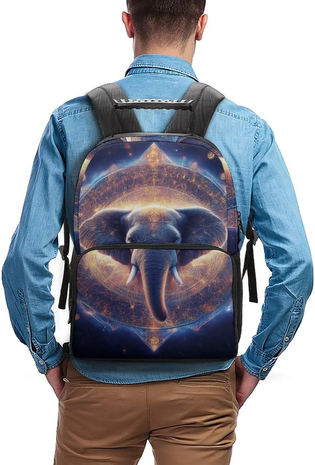 Supdreamc Adults Lightweight Mandala Elephant Art Rucksacks Large Capacity Bookbag With Adjustable Shoulder Straps for Trekking Outdoors Bicycle