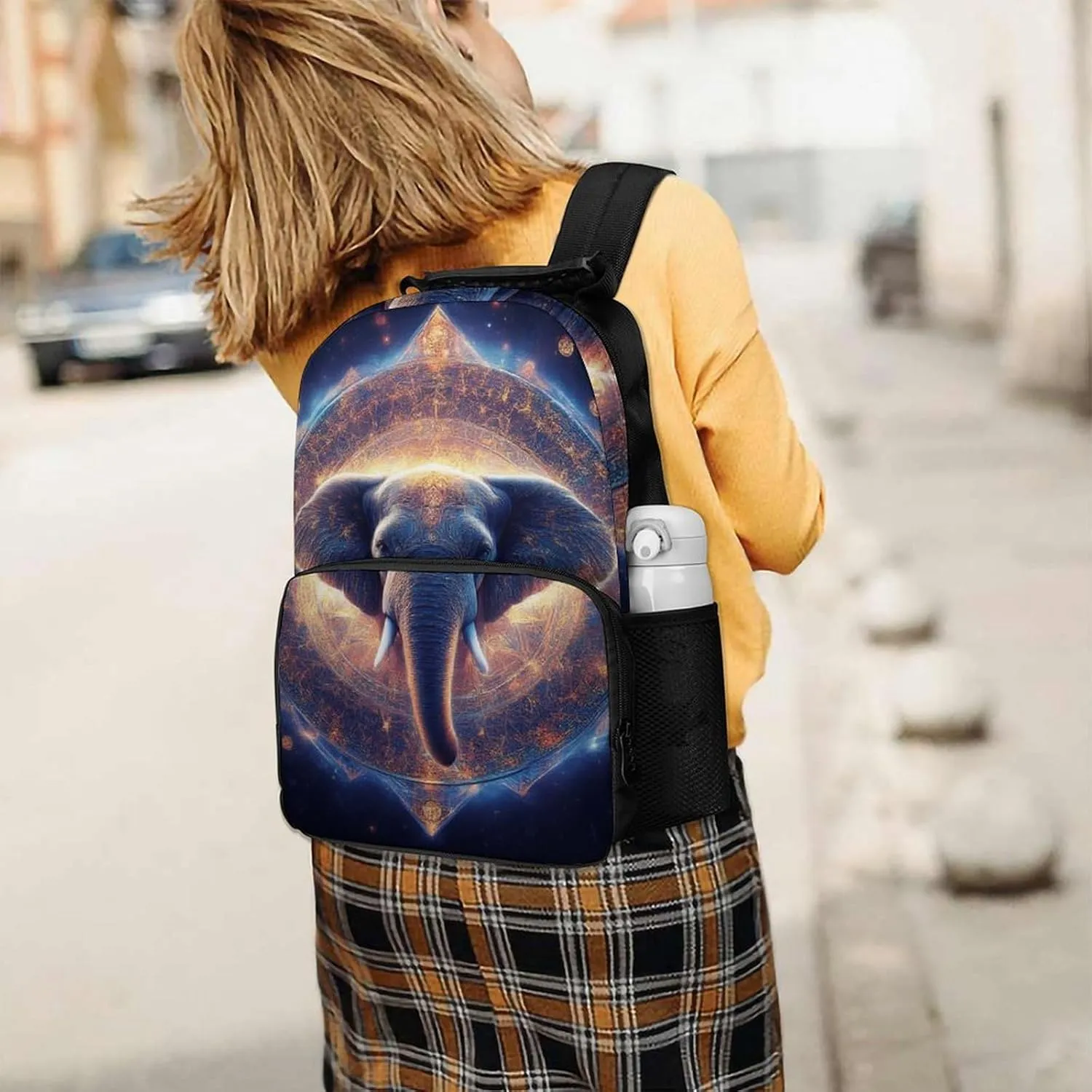 Supdreamc Adults Lightweight Mandala Elephant Art Rucksacks Large Capacity Bookbag With Adjustable Shoulder Straps for Trekking Outdoors Bicycle