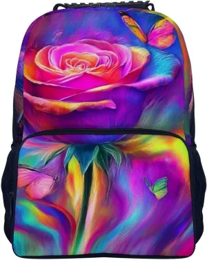 Supdreamc Adults Lightweight Trippy Tie Dye Rose Colorful Art Rucksacks Large Capacity Bookbag With Adjustable Shoulder Straps for Trekking Outdoors Bicycle