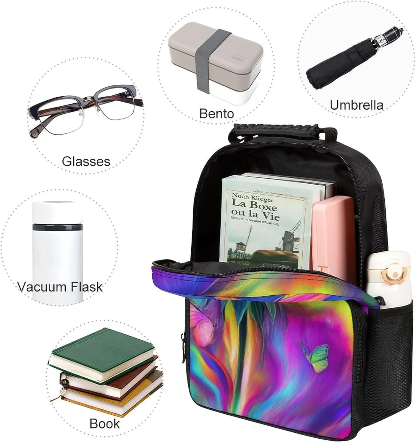 Supdreamc Adults Lightweight Trippy Tie Dye Rose Colorful Art Rucksacks Large Capacity Bookbag With Adjustable Shoulder Straps for Trekking Outdoors Bicycle