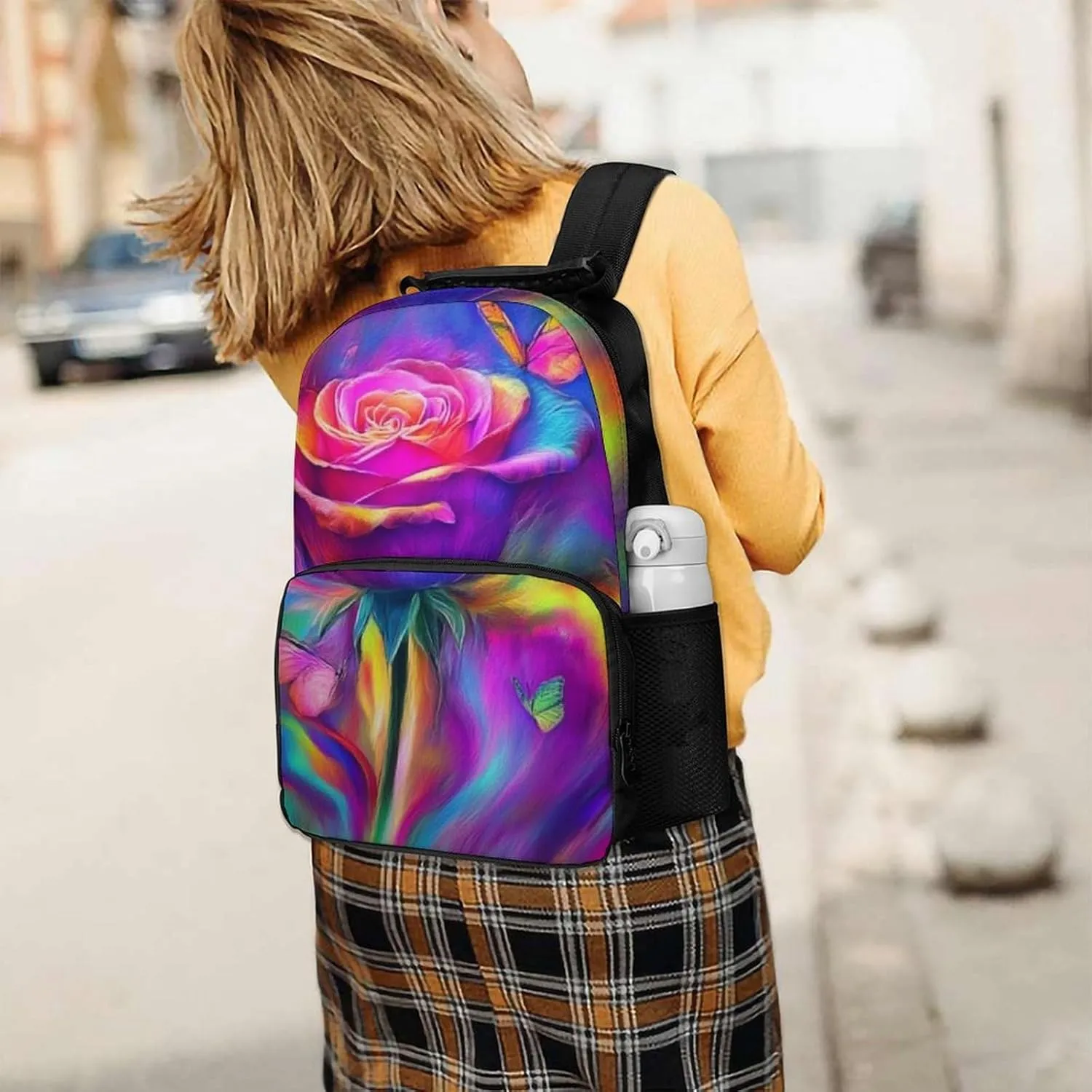 Supdreamc Adults Lightweight Trippy Tie Dye Rose Colorful Art Rucksacks Large Capacity Bookbag With Adjustable Shoulder Straps for Trekking Outdoors Bicycle