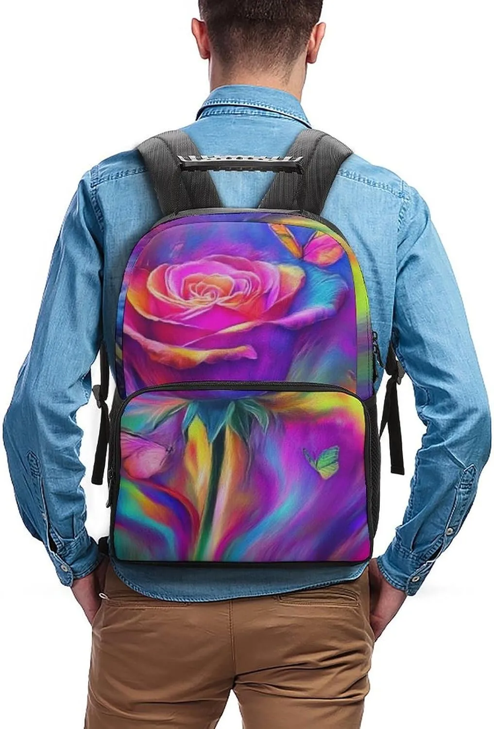 Supdreamc Adults Lightweight Trippy Tie Dye Rose Colorful Art Rucksacks Large Capacity Bookbag With Adjustable Shoulder Straps for Trekking Outdoors Bicycle