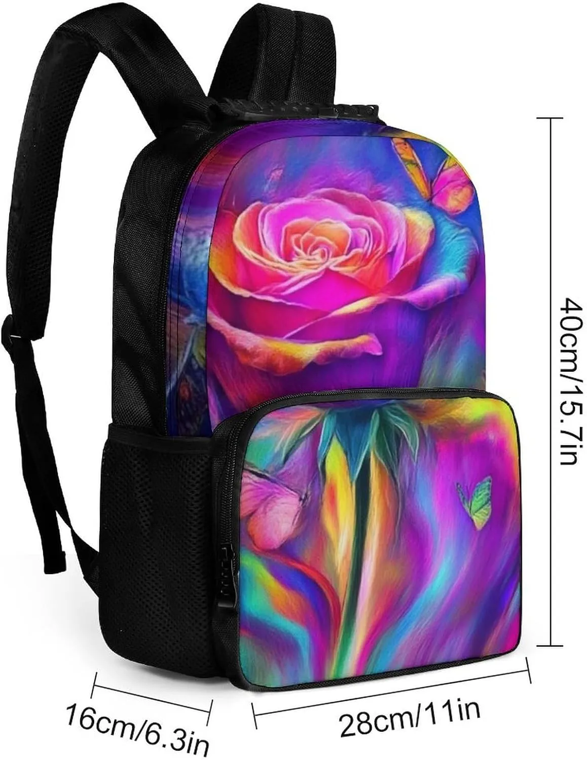Supdreamc Adults Lightweight Trippy Tie Dye Rose Colorful Art Rucksacks Large Capacity Bookbag With Adjustable Shoulder Straps for Trekking Outdoors Bicycle
