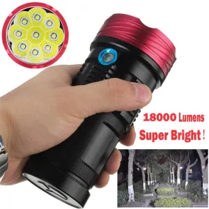 Super Bright 3Modes 18000LM 9xT6 LED Torch Flashlight Waterproof Zoom Flashlight Bicycle Light Use 4 x 18650 Battery 40OT16