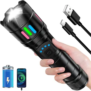 Super Bright 4000Lux 13 Modes Adjustable Small Flashlight, Zoomable and Long Battery LED Flash Light, IP44 Waterproof Tactical Flashlight for Outdoor Emergency Camping Hiking Hunting