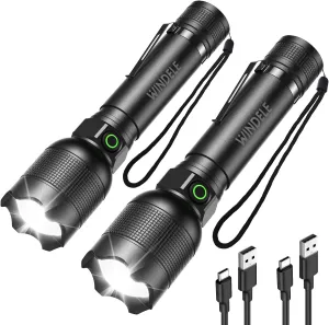 Super Bright 990,000 Lumens Rechargeable LED Flashlight - Waterproof, 5 Modes, Compact Design - Perfect for Camping, Hiking, Emergencies (2-Pack)