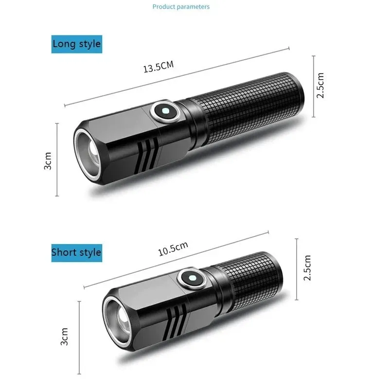 Super Bright Mini LED Flashlight USB Rechargeable with Zoom and 3 Lighting Modes, Tactical Torch for Outdoor Camping and Fishing