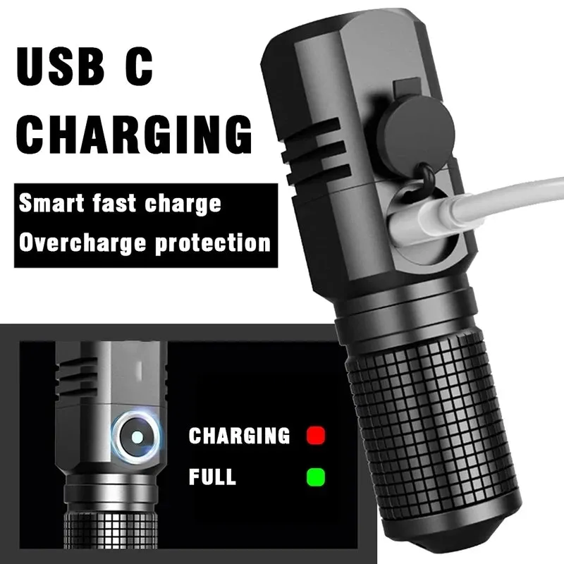 Super Bright Mini LED Flashlight USB Rechargeable with Zoom and 3 Lighting Modes, Tactical Torch for Outdoor Camping and Fishing