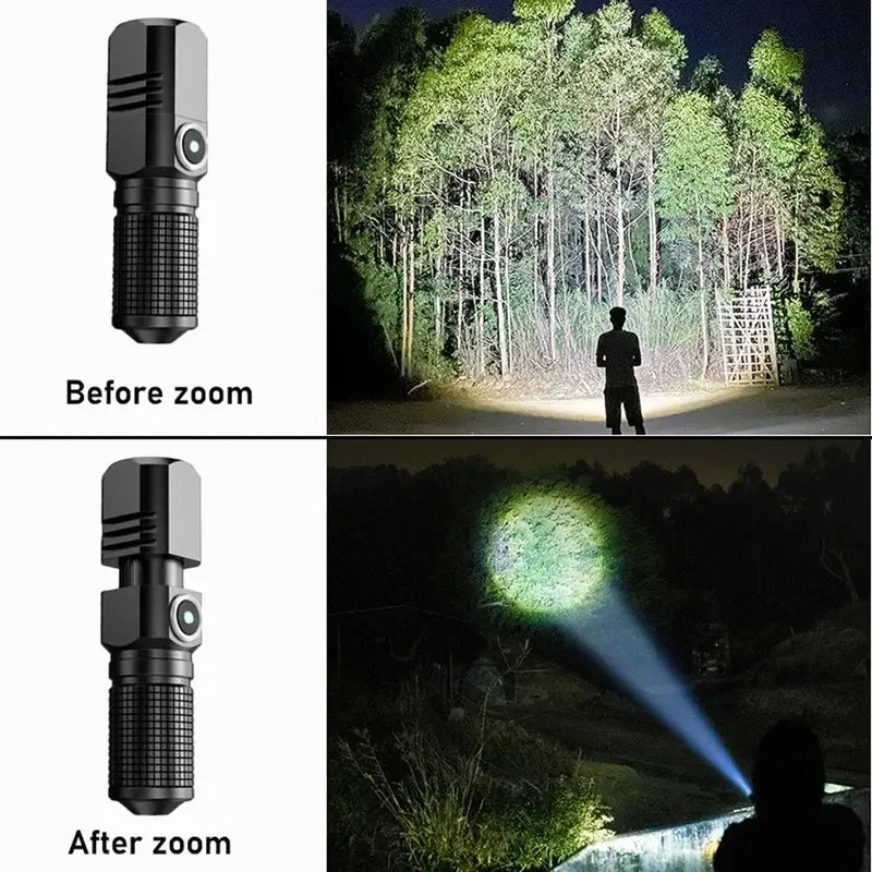 Super Bright Mini LED Flashlight USB Rechargeable with Zoom and 3 Lighting Modes, Tactical Torch for Outdoor Camping and Fishing