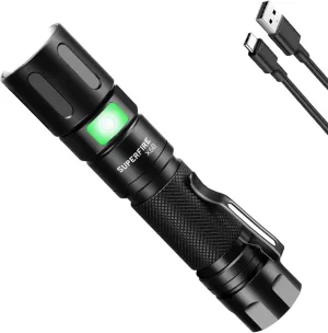 SuperFire 1000 Lumens Super Bright Flashlights LED Rechargeable, Zoomable Tactical Flashlight with Powerful Chips,5 Light Modes Pocket Flashlight for Home, Mechanic,Camping, Emergency, Survival
