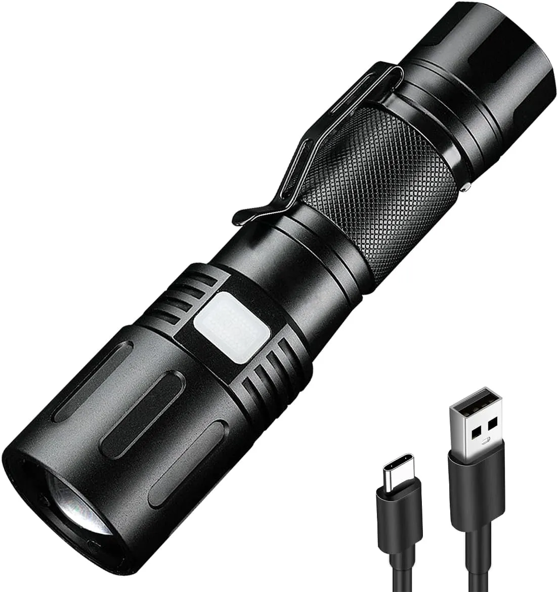 SuperFire Flashlights High Lumens Rechargeable, Powerful LED Pocket Flashlight with Clip, 2000 Lumens Waterproof Tactical Flash Light with Zoomable Focus, 5 Lighting Modes for Camping, Hiking, Working