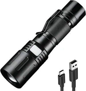 SuperFire Flashlights High Lumens Rechargeable, Powerful LED Pocket Flashlight with Clip, 2000 Lumens Waterproof Tactical Flash Light with Zoomable Focus, 5 Lighting Modes for Camping, Hiking, Working