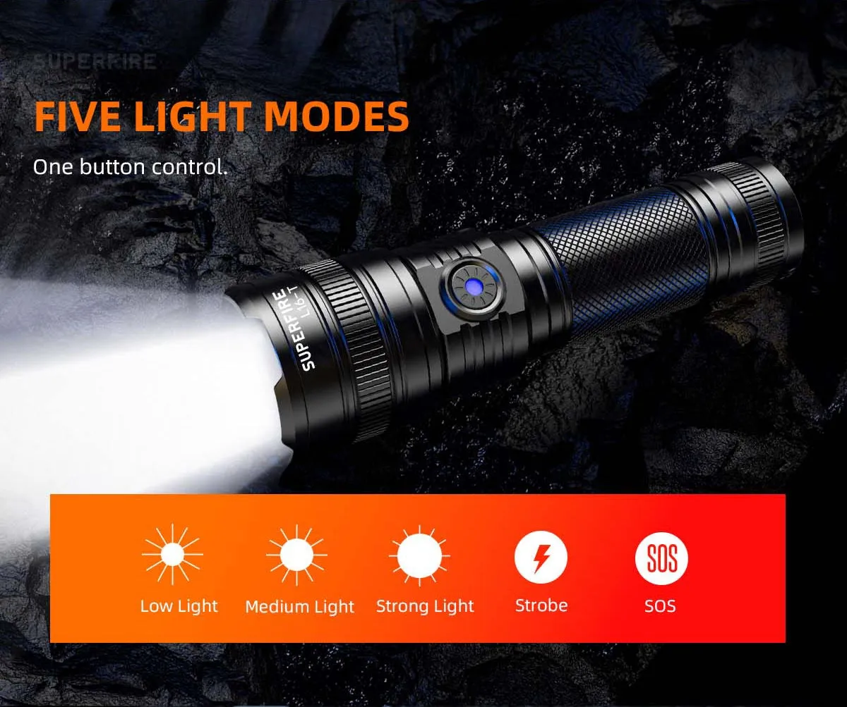 Superfire L16-T Rechargeable Telescopic Flashlight