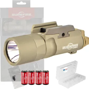 Sure Fire X300T-B Turbo Tan Weapon Light High Output LED Bundle (650 Lumens) - Bundle with 4 Batteries and Battery Box - X300 Turbo Light B Pistol Light for Defense, Easy Switch Mount System